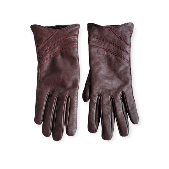 Vintage Burgundy Leather Gloves for Women With Stitching Detail 8 1/2 - Picture 1 of 10